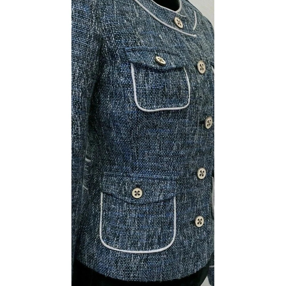 Vintage Cache Womens Multi Pocket Jacket Size 6 Blue Metallic Woven Tweed Blend - Picture 9 of 13